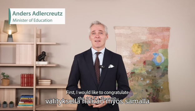 Opetusministeri Anders Adlercreutzin tervehdys EDUCA-lippulaivalle